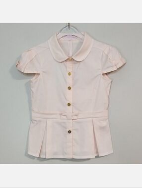 Nicholas & Bears Pink Girls Cotton Pleated Short Sleeve Button Down, Size 4~NWT